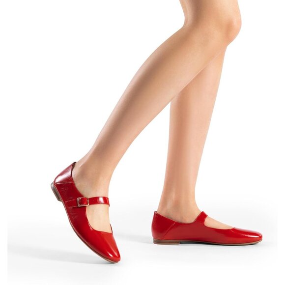 Dream Pairs Women's Red Faux Leather Square Toe Buckle Strap Slip-OnBallet Flats - Picture 8 of 8